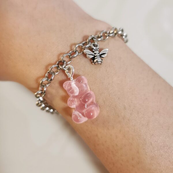 Pink Gummy Bear and Bee Charm Bracelet